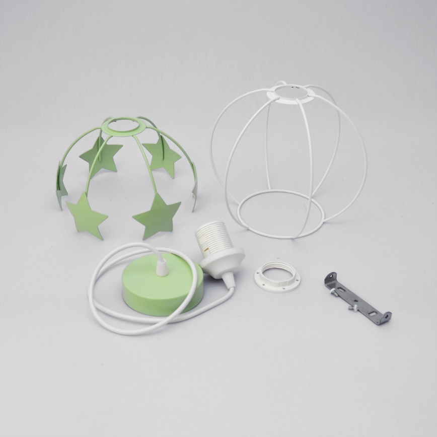 Candeeiro suspenso de criança STARS 1xE27/15W/230V verde/branco