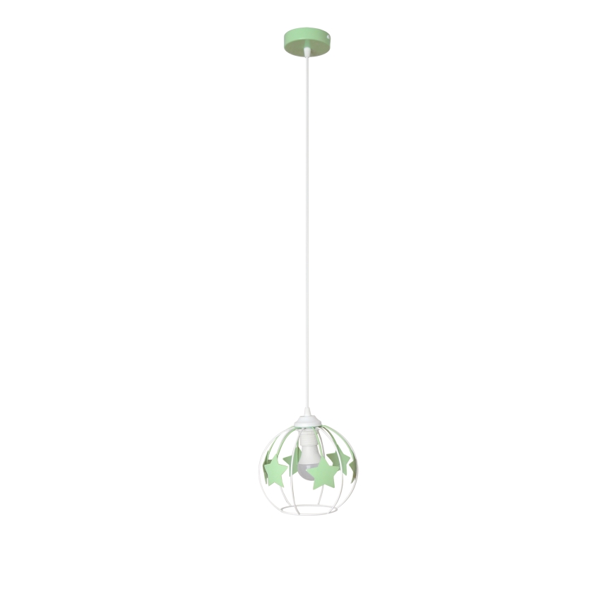 Candeeiro suspenso de criança STARS 1xE27/15W/230V verde/branco
