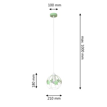 Candeeiro suspenso de criança STARS 1xE27/15W/230V verde/branco