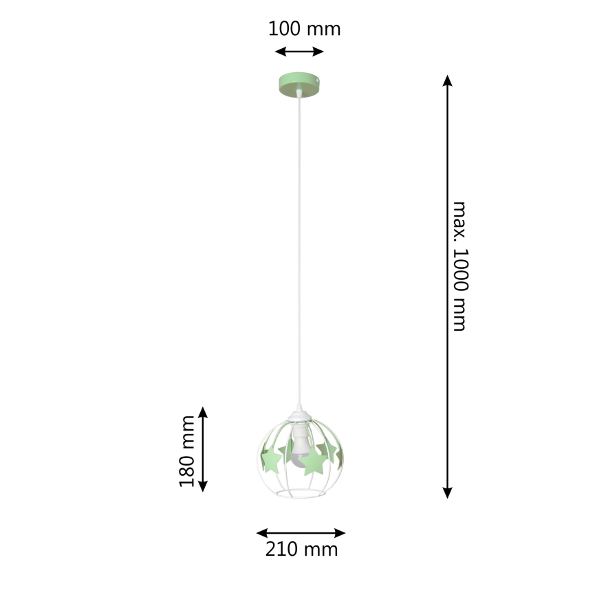 Candeeiro suspenso de criança STARS 1xE27/15W/230V verde/branco