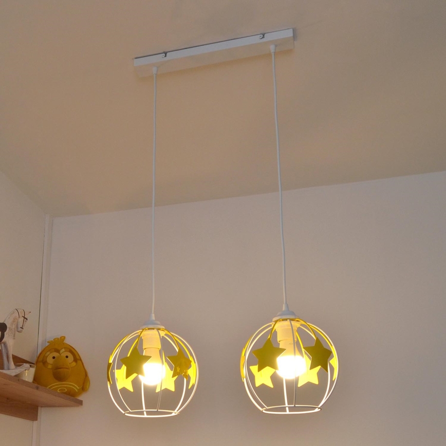 Candeeiro suspenso de criança STARS 2xE27/15W/230V amarelo/branco