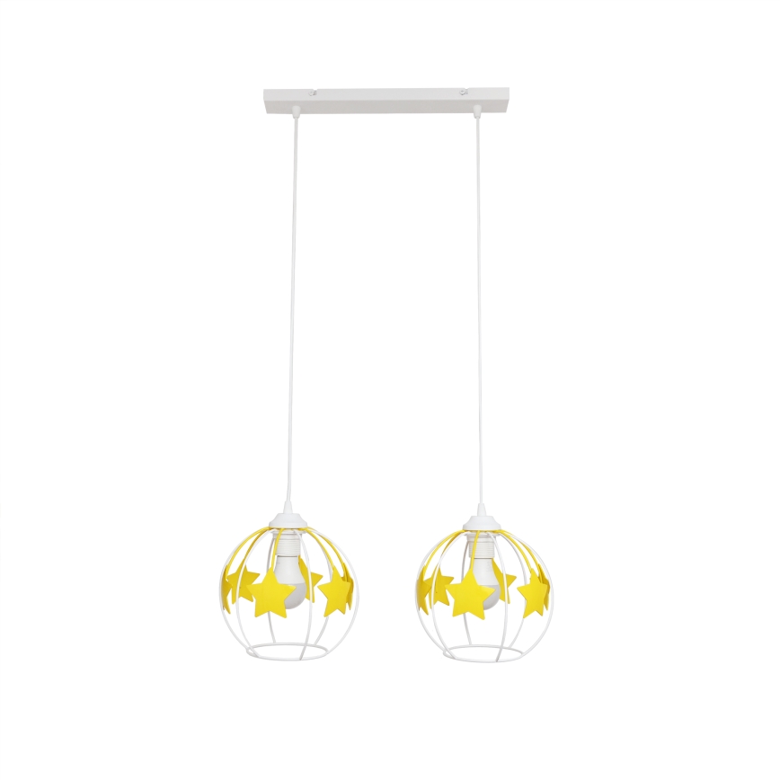Candeeiro suspenso de criança STARS 2xE27/15W/230V amarelo/branco
