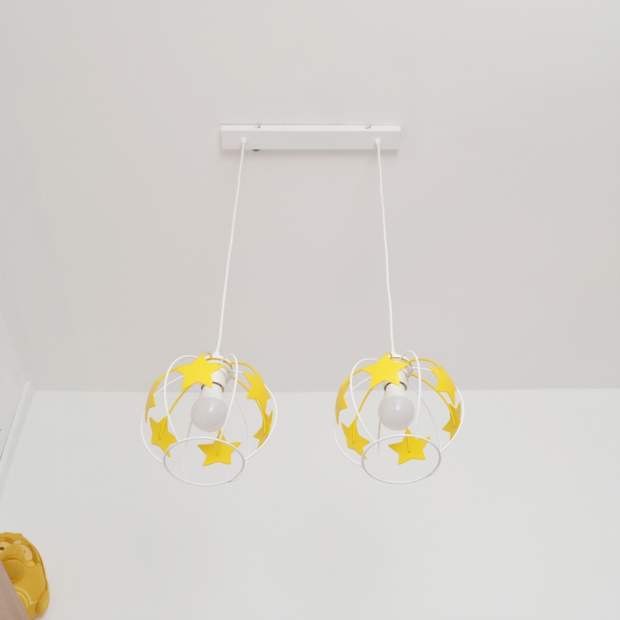Candeeiro suspenso de criança STARS 2xE27/15W/230V amarelo/branco
