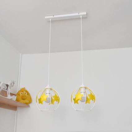 Candeeiro suspenso de criança STARS 2xE27/15W/230V amarelo/branco