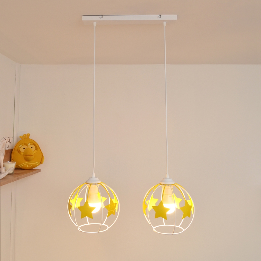 Candeeiro suspenso de criança STARS 2xE27/15W/230V amarelo/branco