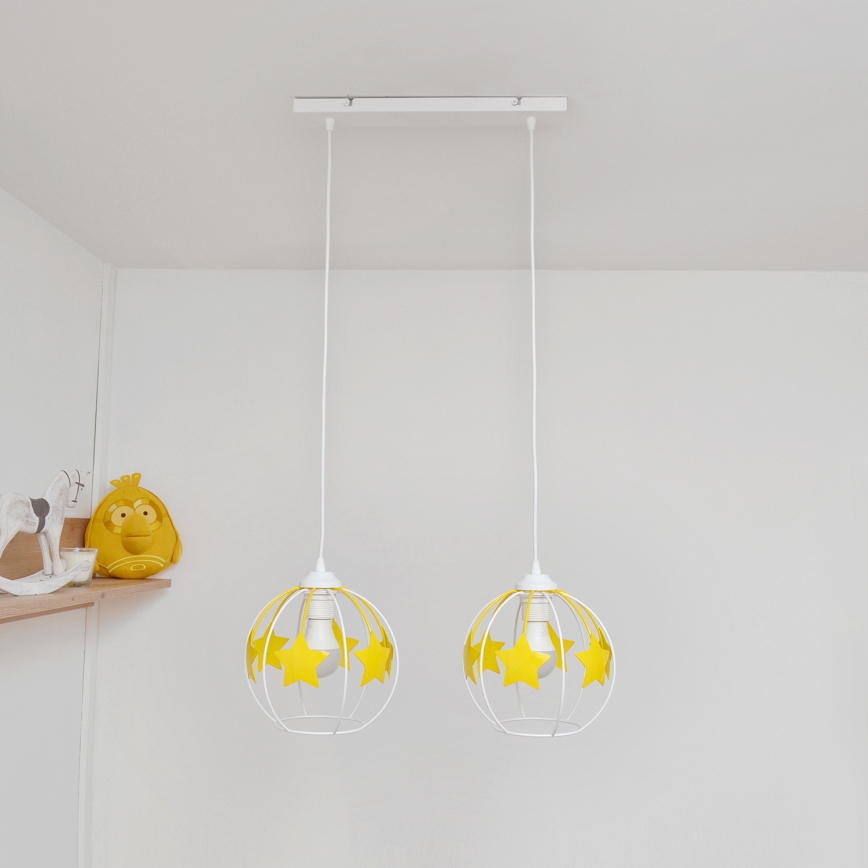 Candeeiro suspenso de criança STARS 2xE27/15W/230V amarelo/branco