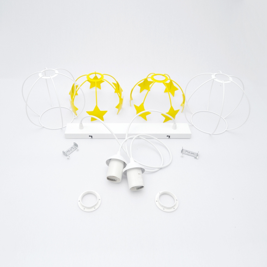 Candeeiro suspenso de criança STARS 2xE27/15W/230V amarelo/branco
