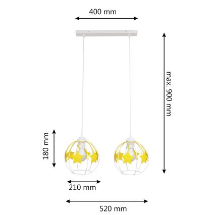Candeeiro suspenso de criança STARS 2xE27/15W/230V amarelo/branco