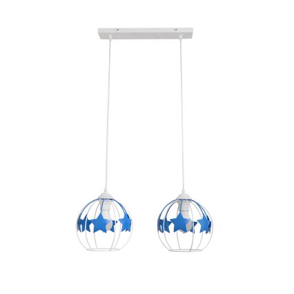 Candeeiro suspenso de criança STARS 2xE27/15W/230V azul/branco