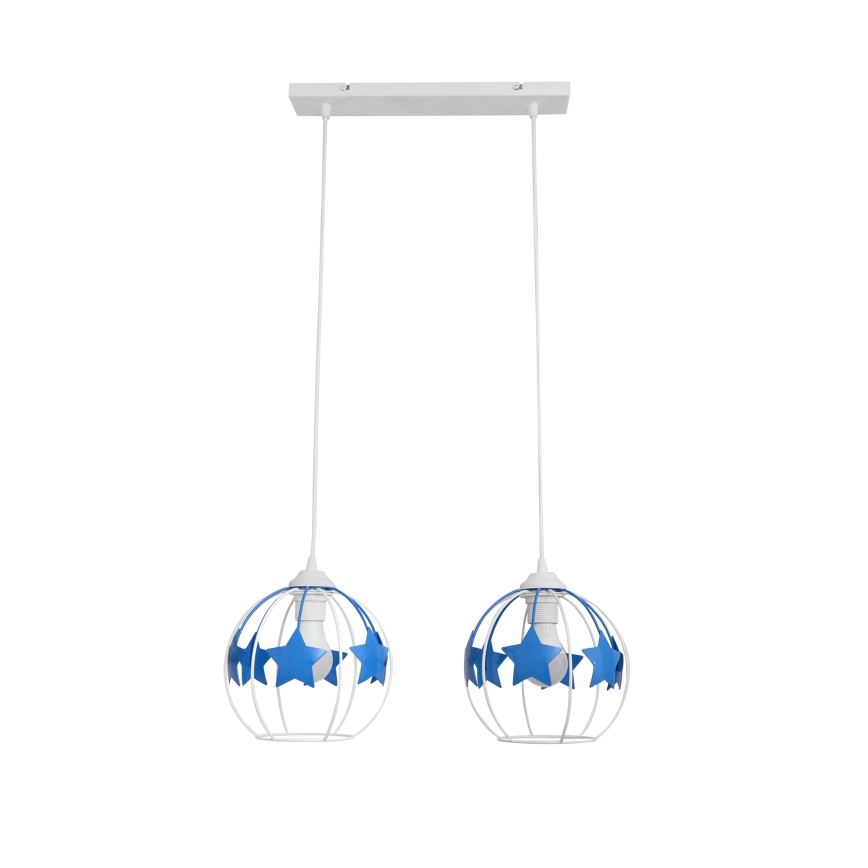 Candeeiro suspenso de criança STARS 2xE27/15W/230V azul/branco