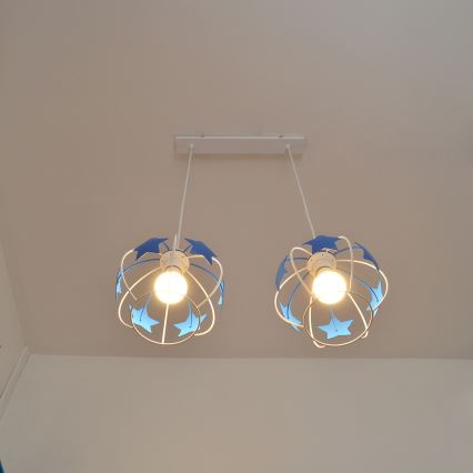 Candeeiro suspenso de criança STARS 2xE27/15W/230V azul/branco