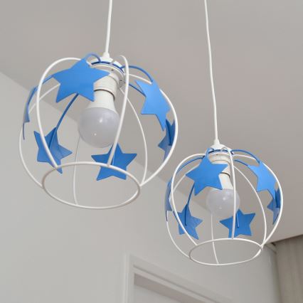 Candeeiro suspenso de criança STARS 2xE27/15W/230V azul/branco