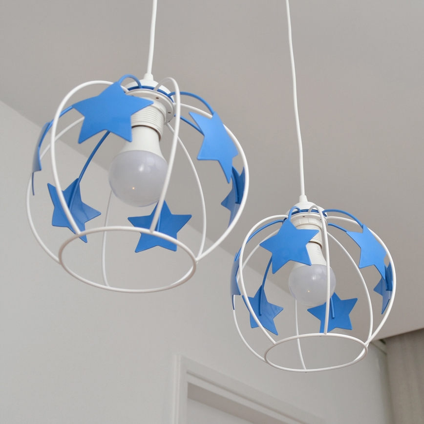 Candeeiro suspenso de criança STARS 2xE27/15W/230V azul/branco