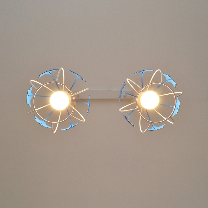 Candeeiro suspenso de criança STARS 2xE27/15W/230V azul/branco