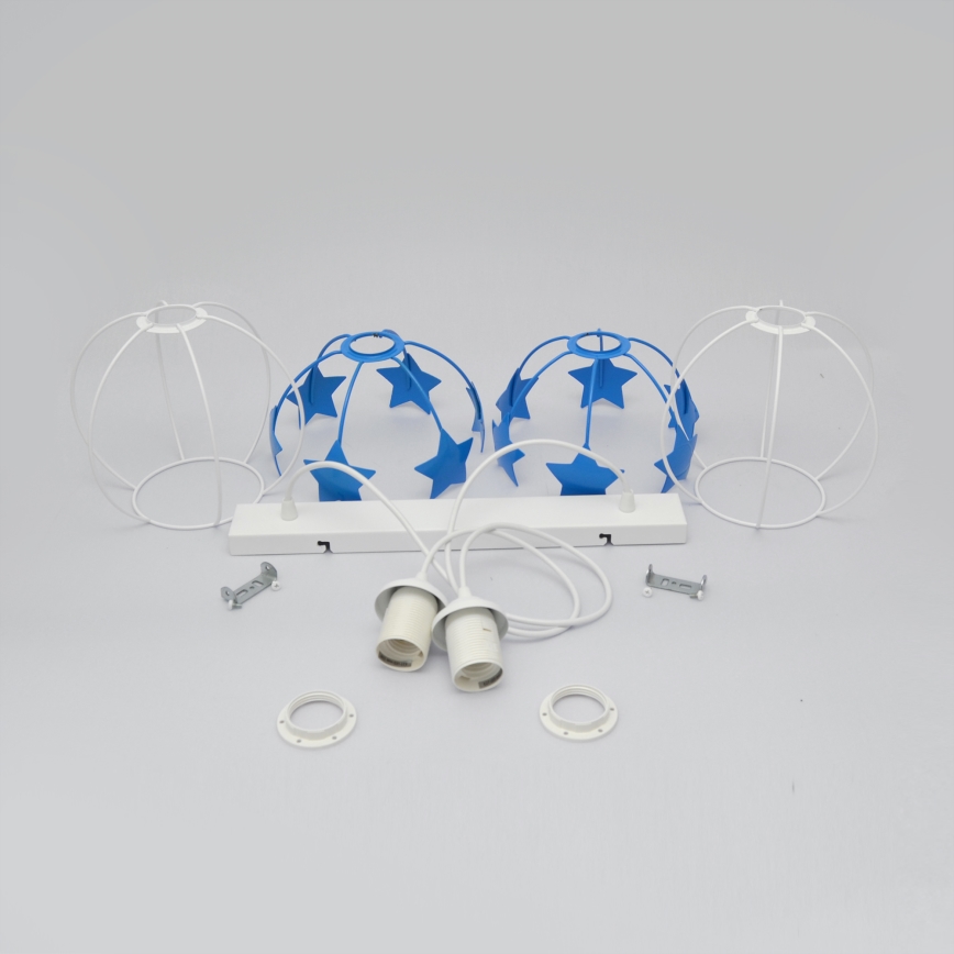 Candeeiro suspenso de criança STARS 2xE27/15W/230V azul/branco