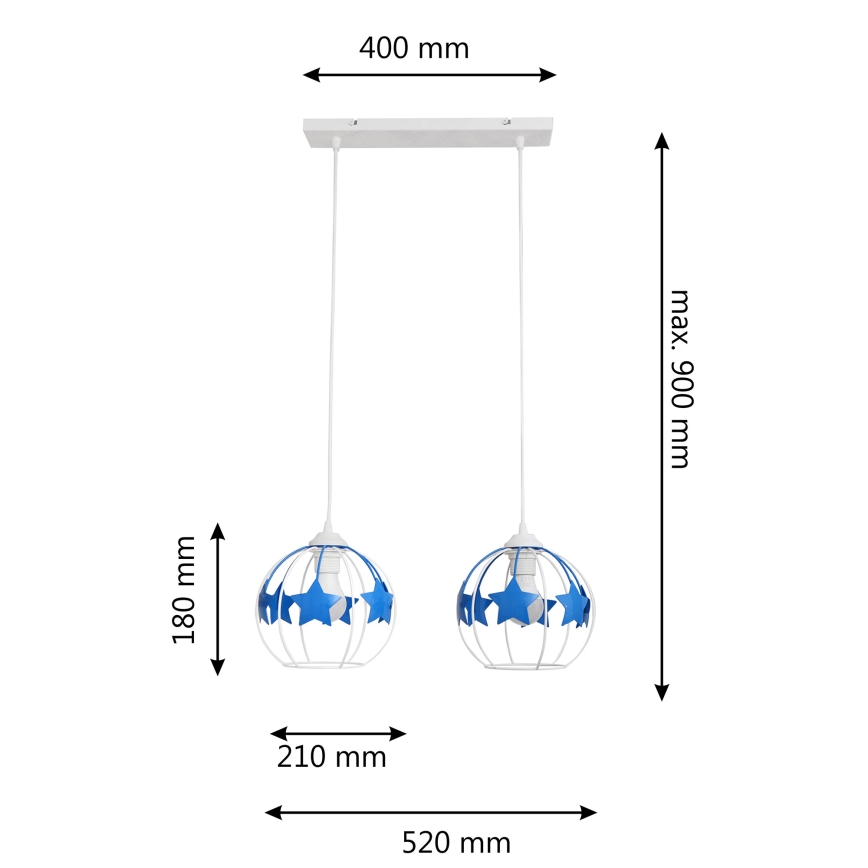 Candeeiro suspenso de criança STARS 2xE27/15W/230V azul/branco