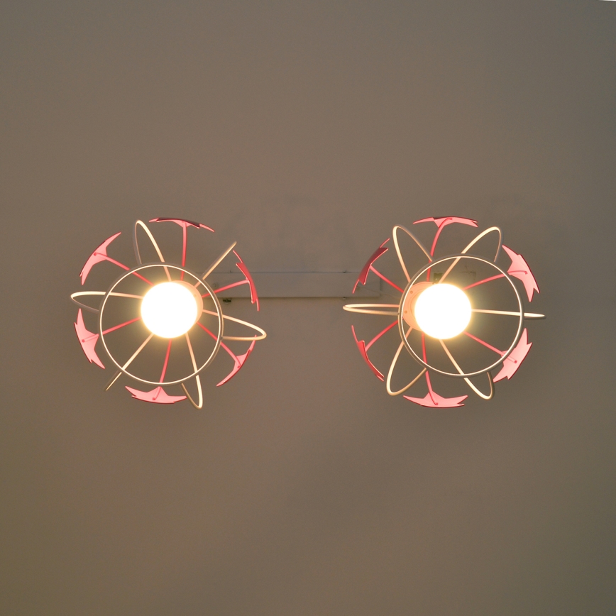 Candeeiro suspenso de criança STARS 2xE27/15W/230V rosa/branco