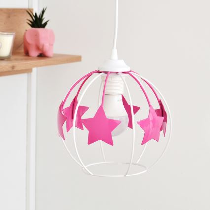 Candeeiro suspenso de criança STARS 2xE27/15W/230V rosa/branco