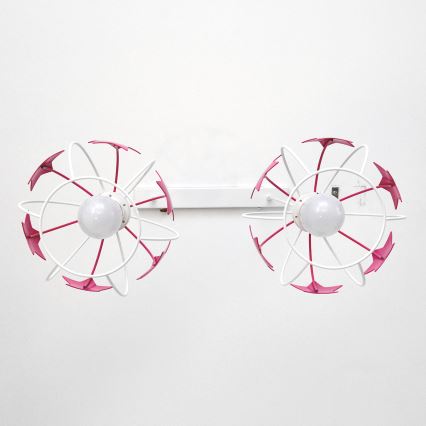 Candeeiro suspenso de criança STARS 2xE27/15W/230V rosa/branco