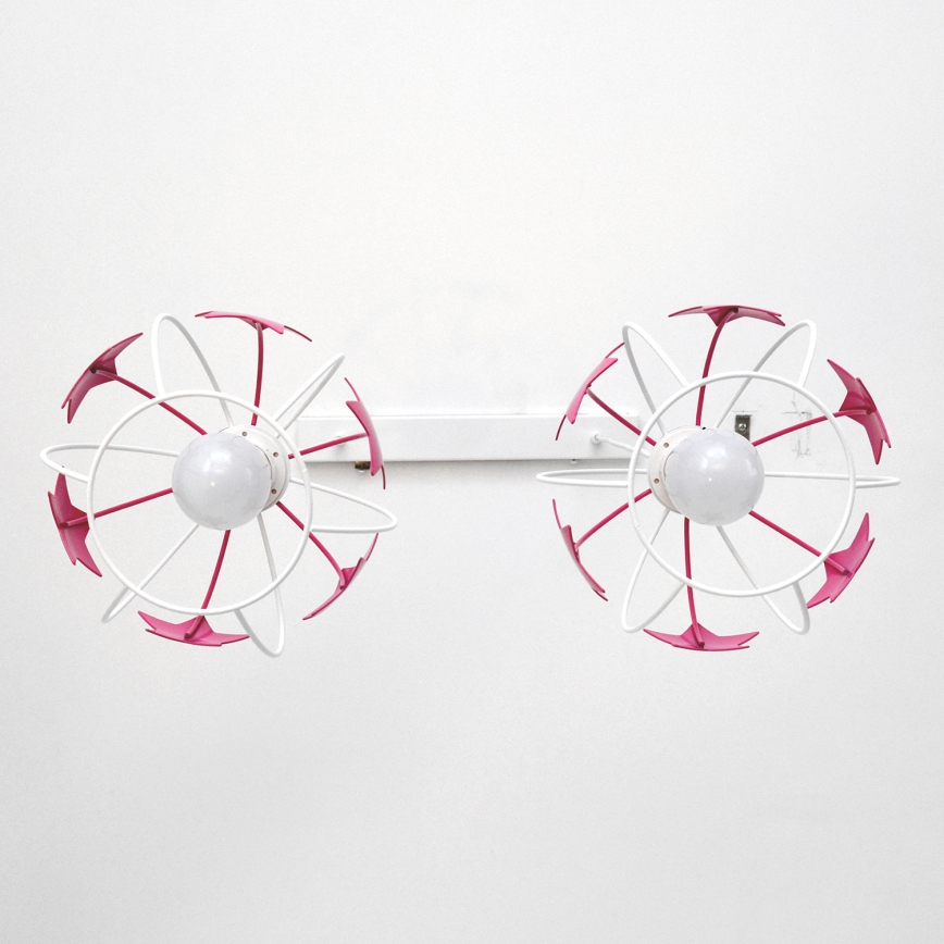 Candeeiro suspenso de criança STARS 2xE27/15W/230V rosa/branco