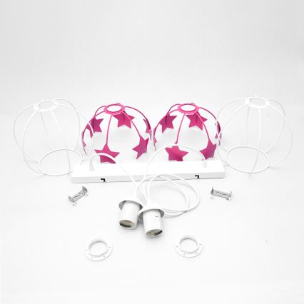 Candeeiro suspenso de criança STARS 2xE27/15W/230V rosa/branco