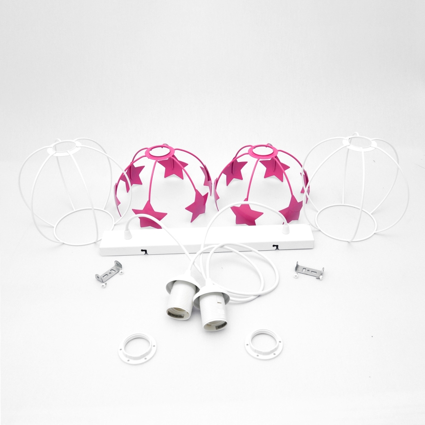 Candeeiro suspenso de criança STARS 2xE27/15W/230V rosa/branco