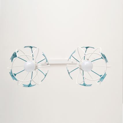 Candeeiro suspenso de criança STARS 2xE27/15W/230V turquesa/branco