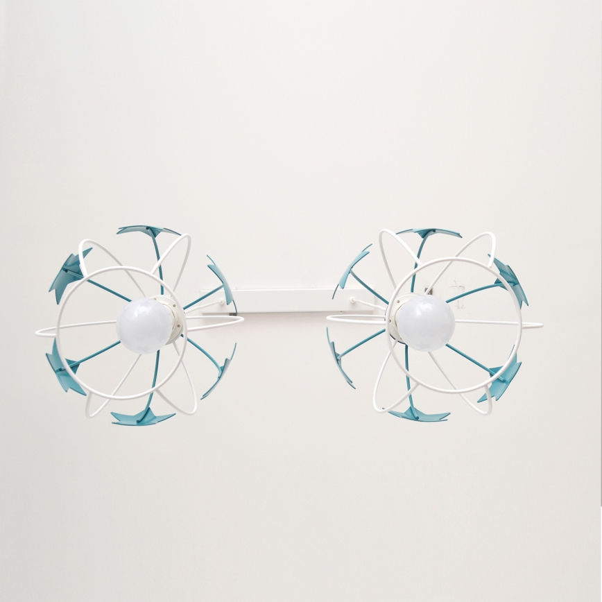 Candeeiro suspenso de criança STARS 2xE27/15W/230V turquesa/branco