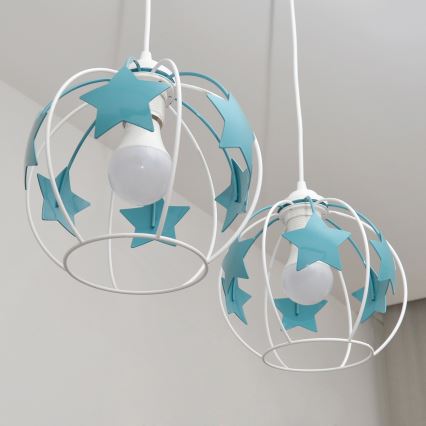 Candeeiro suspenso de criança STARS 2xE27/15W/230V turquesa/branco