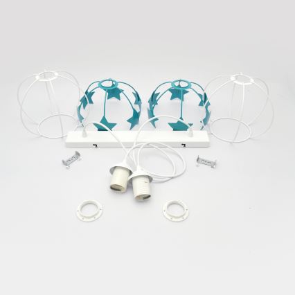 Candeeiro suspenso de criança STARS 2xE27/15W/230V turquesa/branco