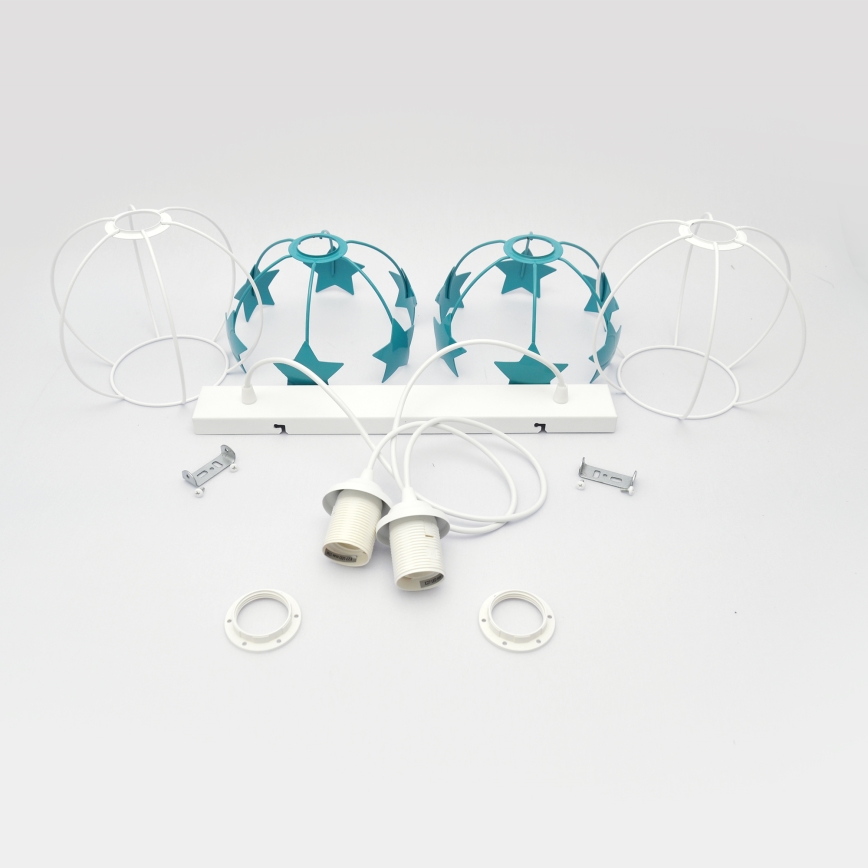 Candeeiro suspenso de criança STARS 2xE27/15W/230V turquesa/branco