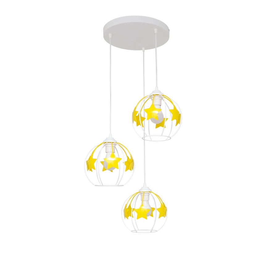 Candeeiro suspenso de criança STARS 3xE27/15W/230V amarelo/branco