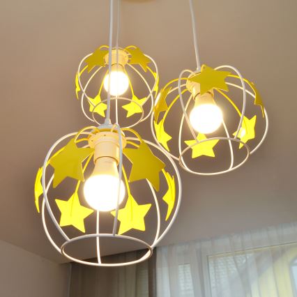 Candeeiro suspenso de criança STARS 3xE27/15W/230V amarelo/branco