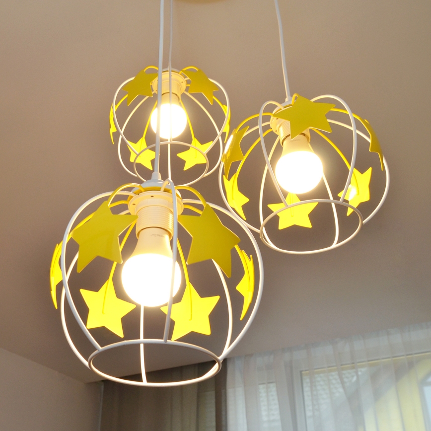 Candeeiro suspenso de criança STARS 3xE27/15W/230V amarelo/branco