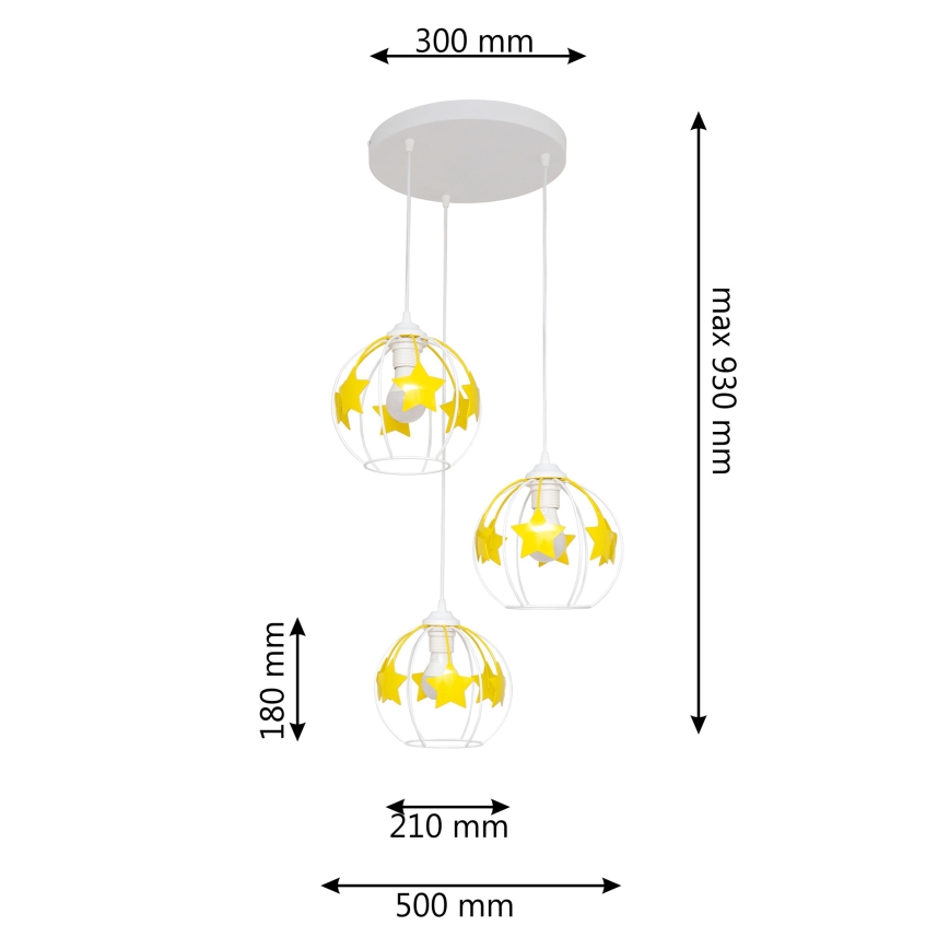 Candeeiro suspenso de criança STARS 3xE27/15W/230V amarelo/branco