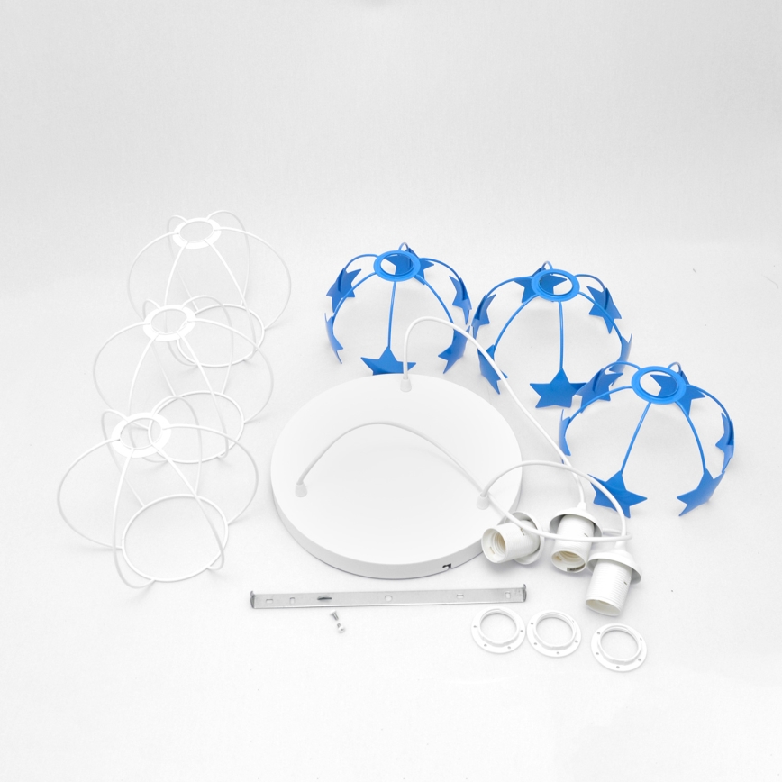 Candeeiro suspenso de criança STARS 3xE27/15W/230V azul/branco