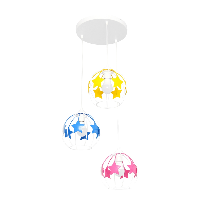 Candeeiro suspenso de criança STARS 3xE27/15W/230V azul/rosa/amarelo