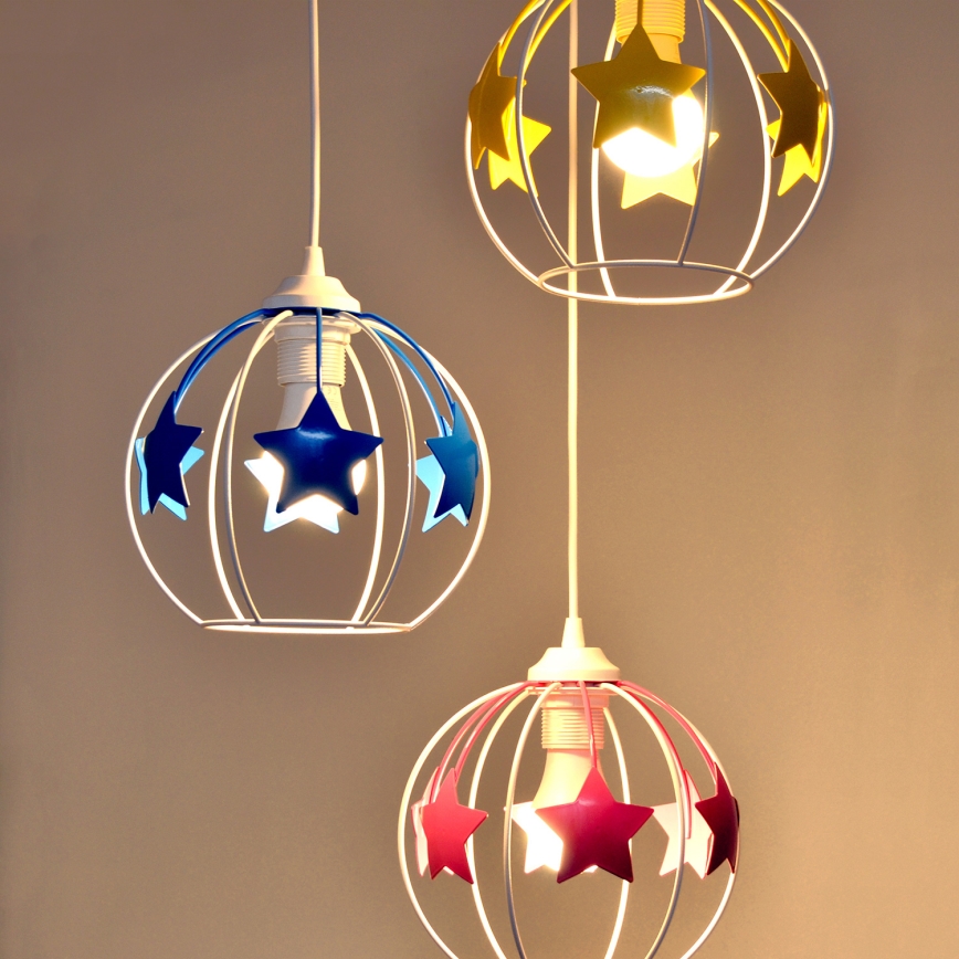 Candeeiro suspenso de criança STARS 3xE27/15W/230V azul/rosa/amarelo