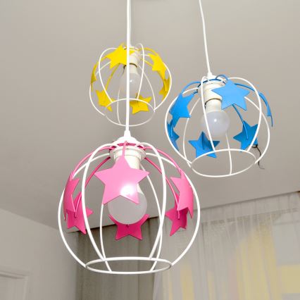 Candeeiro suspenso de criança STARS 3xE27/15W/230V azul/rosa/amarelo