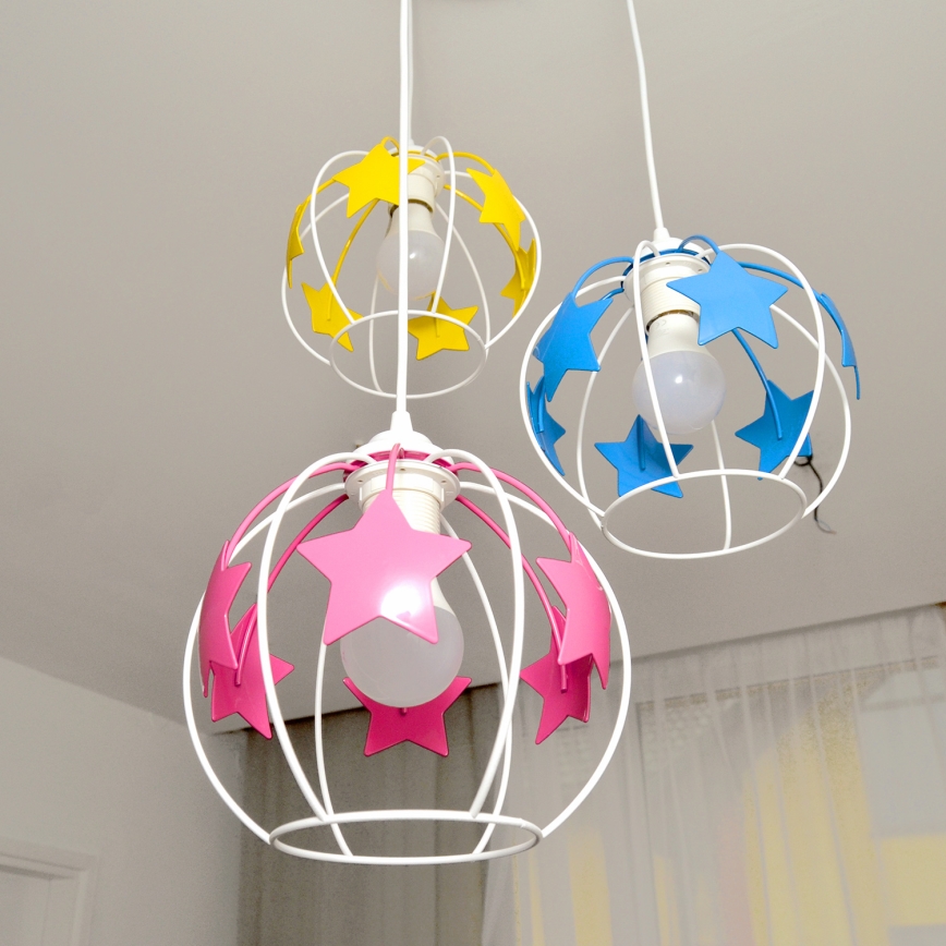 Candeeiro suspenso de criança STARS 3xE27/15W/230V azul/rosa/amarelo