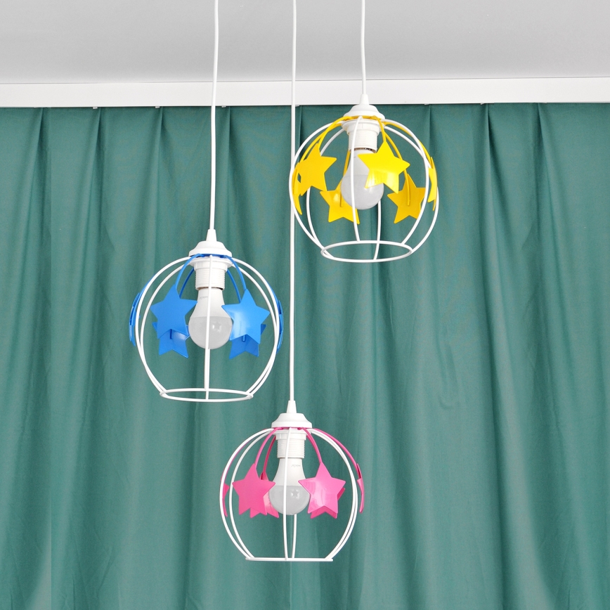 Candeeiro suspenso de criança STARS 3xE27/15W/230V azul/rosa/amarelo