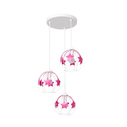 Candeeiro suspenso de criança STARS 3xE27/15W/230V rosa/branco