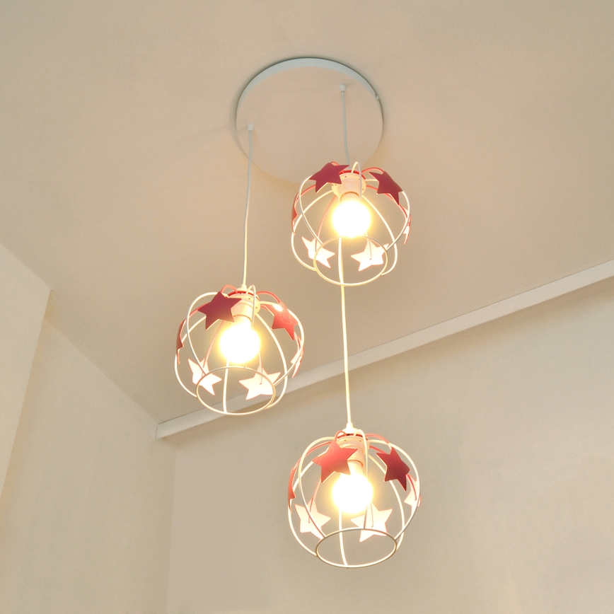 Candeeiro suspenso de criança STARS 3xE27/15W/230V rosa/branco