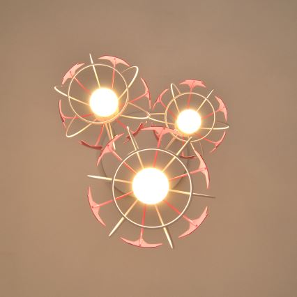 Candeeiro suspenso de criança STARS 3xE27/15W/230V rosa/branco