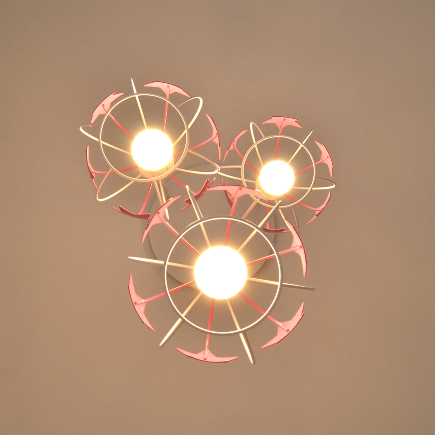 Candeeiro suspenso de criança STARS 3xE27/15W/230V rosa/branco