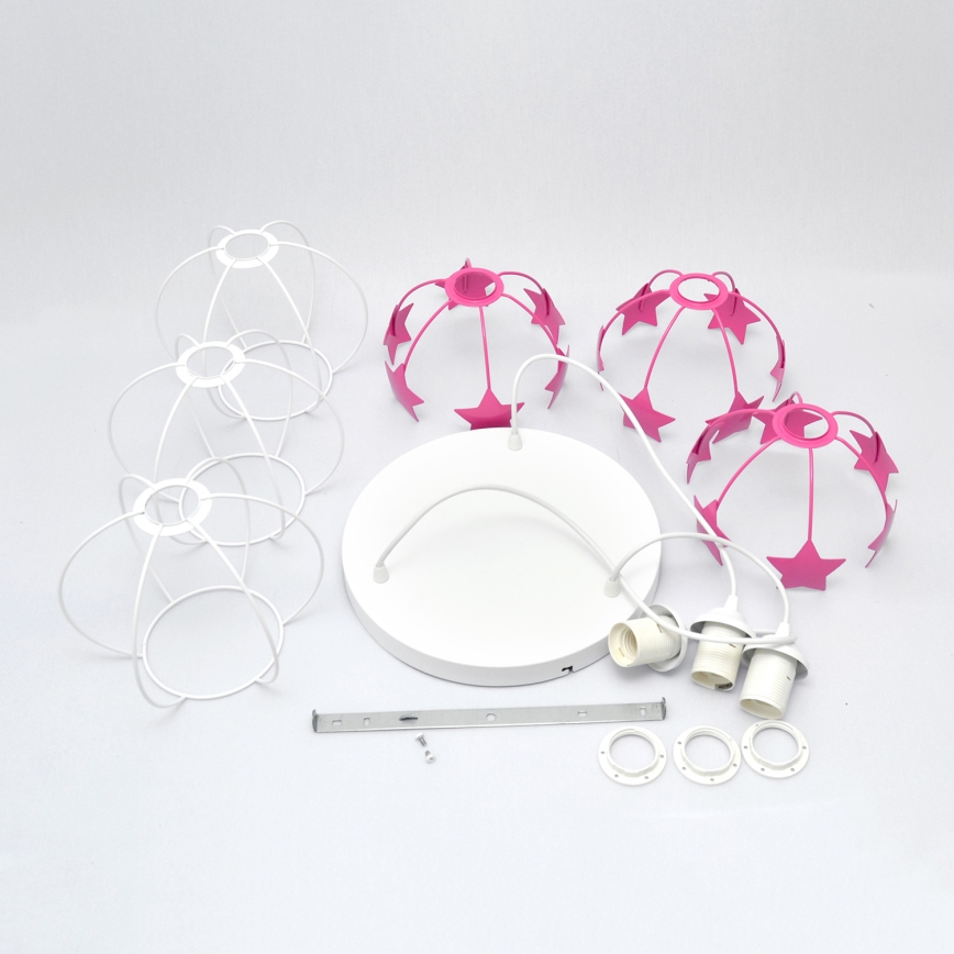Candeeiro suspenso de criança STARS 3xE27/15W/230V rosa/branco