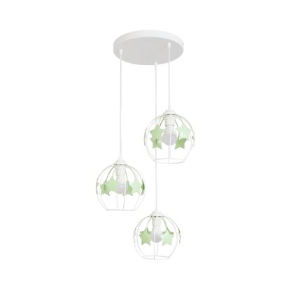 Candeeiro suspenso de criança STARS 3xE27/15W/230V verde/branco