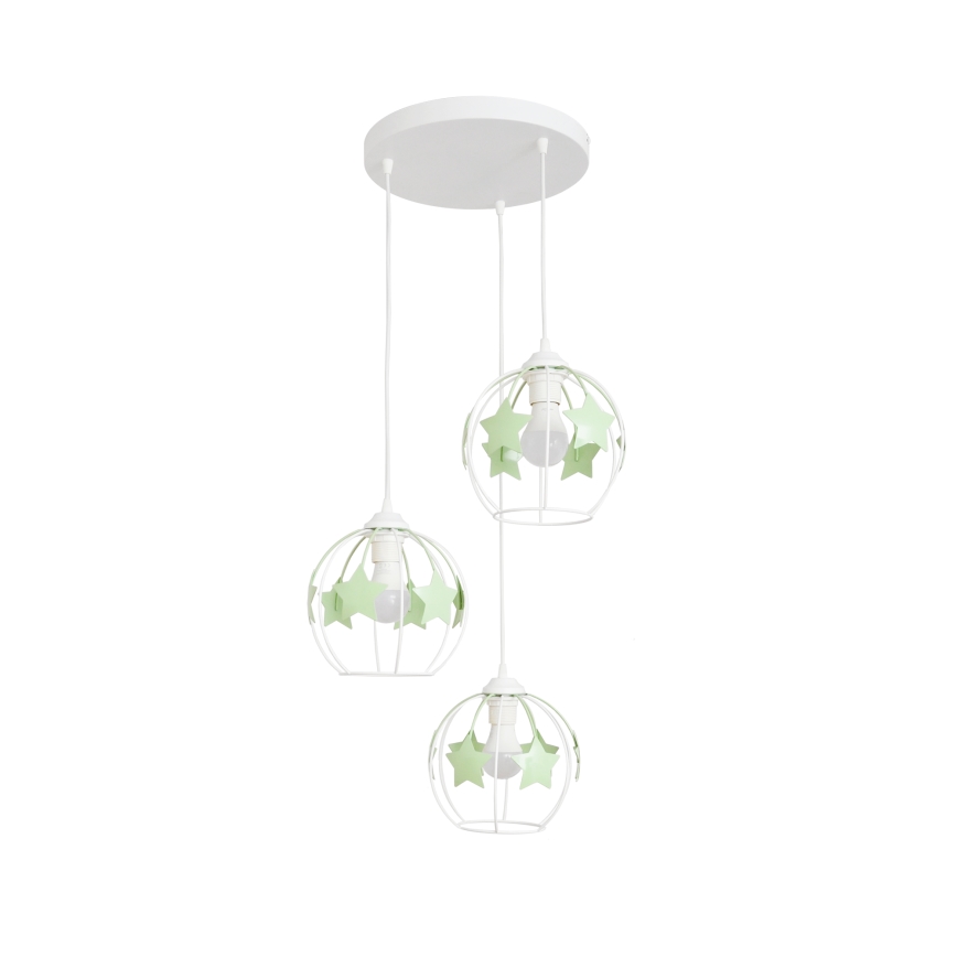Candeeiro suspenso de criança STARS 3xE27/15W/230V verde/branco