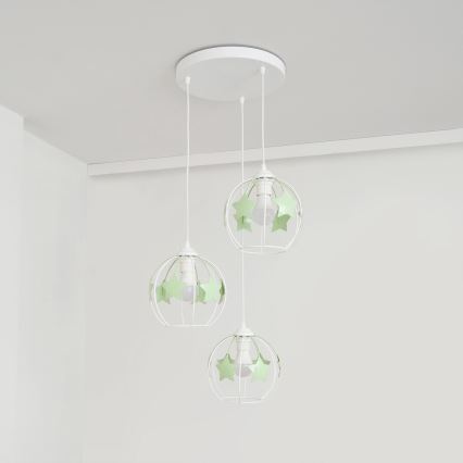 Candeeiro suspenso de criança STARS 3xE27/15W/230V verde/branco