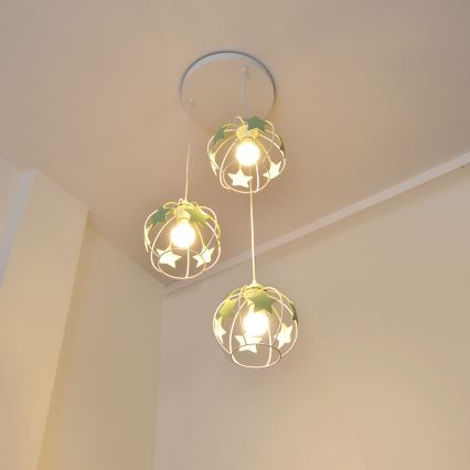Candeeiro suspenso de criança STARS 3xE27/15W/230V verde/branco